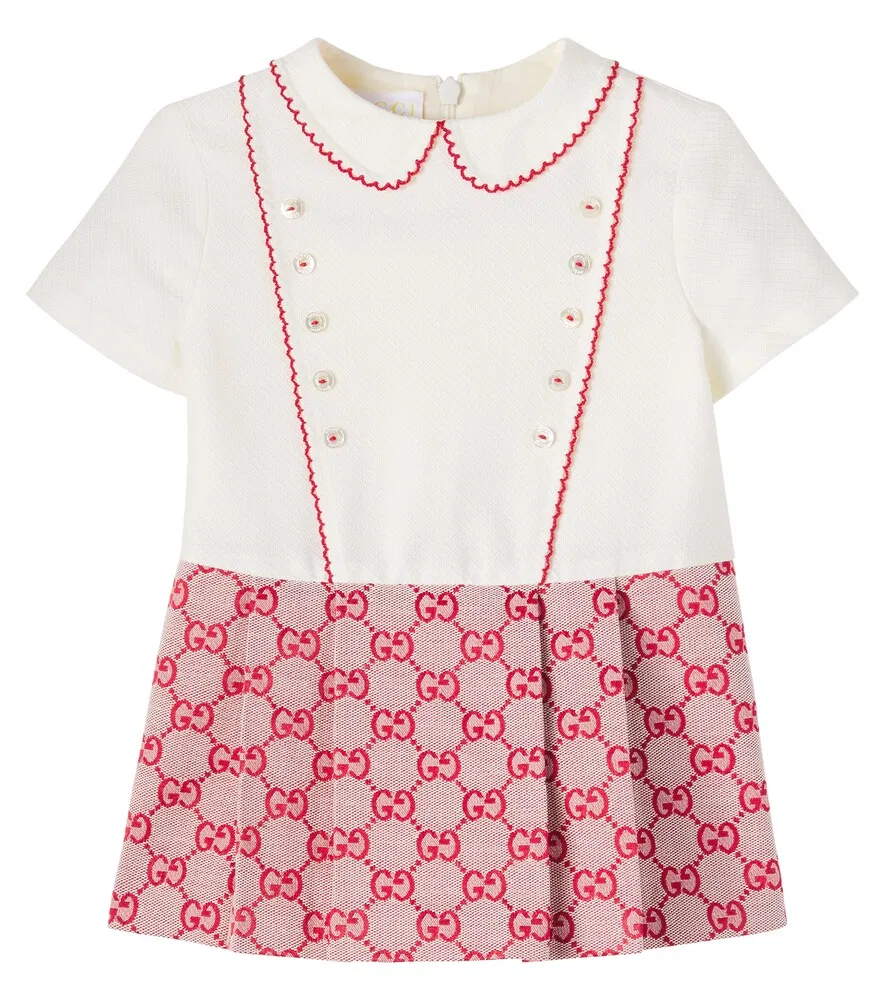 Платье Baby GG из канваса с плиссировкой Gucci Kids, белый