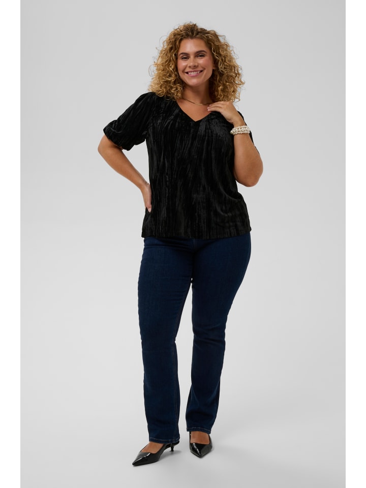 

KAFFE curve Блузка с короткими рукавами KCeliva, стандартный крой, черный, темно-синий