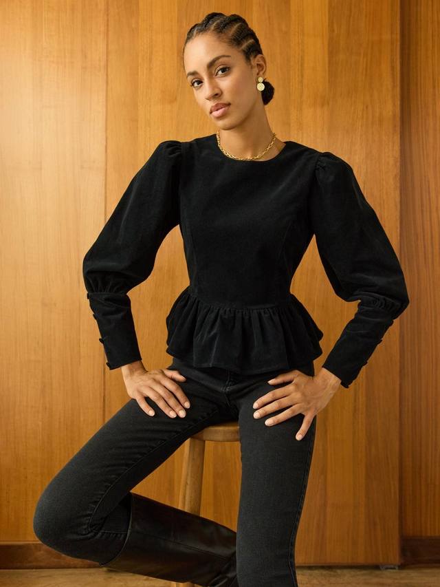 

Топ Adela Corduroy Peplum Baukjen, Caviar Black