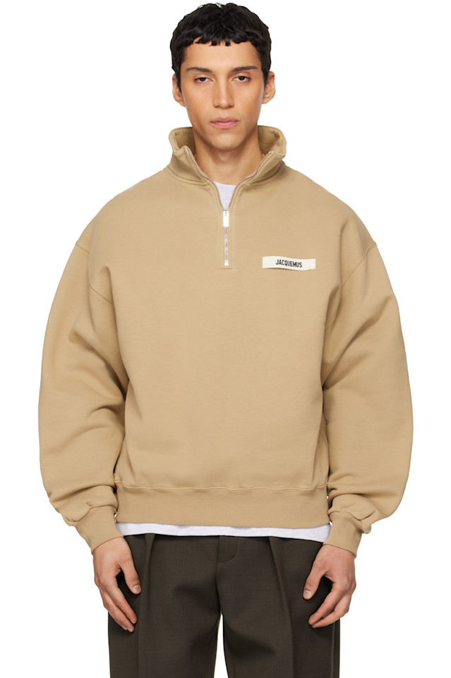 

Jacquemus Бежевая толстовка с высоким воротником на молнии из грогрена