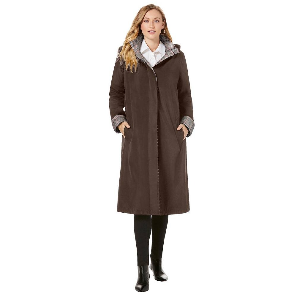 

Jessica London Женский плащ больших размеров с контрастным капюшоном, цвет Chocolate Glen Plaid