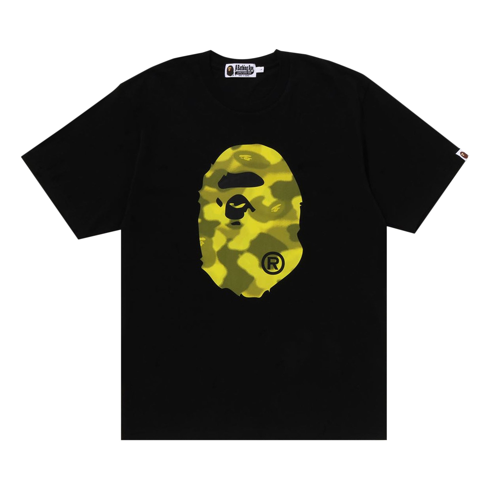 

Футболка BAPE Radiation Camo с изображением головы большой обезьяны, черная, Черный, Футболка BAPE Radiation Camo с изображением головы большой обезьяны, черная