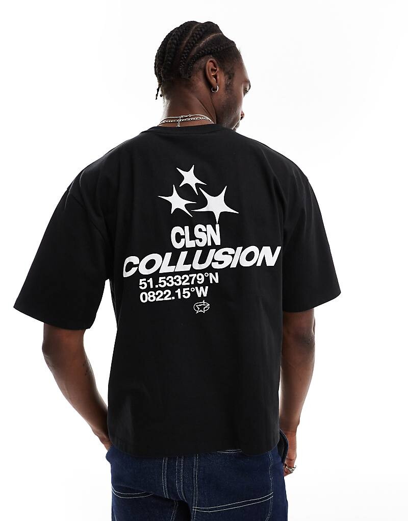 

COLLUSION – черная футболка свободного кроя с рельефным принтом в стиле ретро