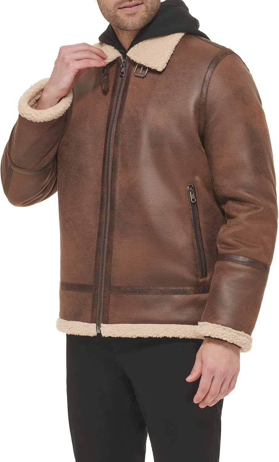 Мужская куртка Calvin Klein из искусственной кожи - бомбер с подкладкой из овчины, Shearling Lined Brown — фото 3