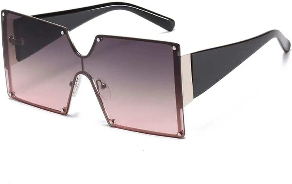 

Большие солнцезащитные очки для женщин, без оправы, цельные, с градиентным переходом цвета, роскошные, ретро, ​​UV400, винтажные, мужские TVTBBVV, Gray Pink