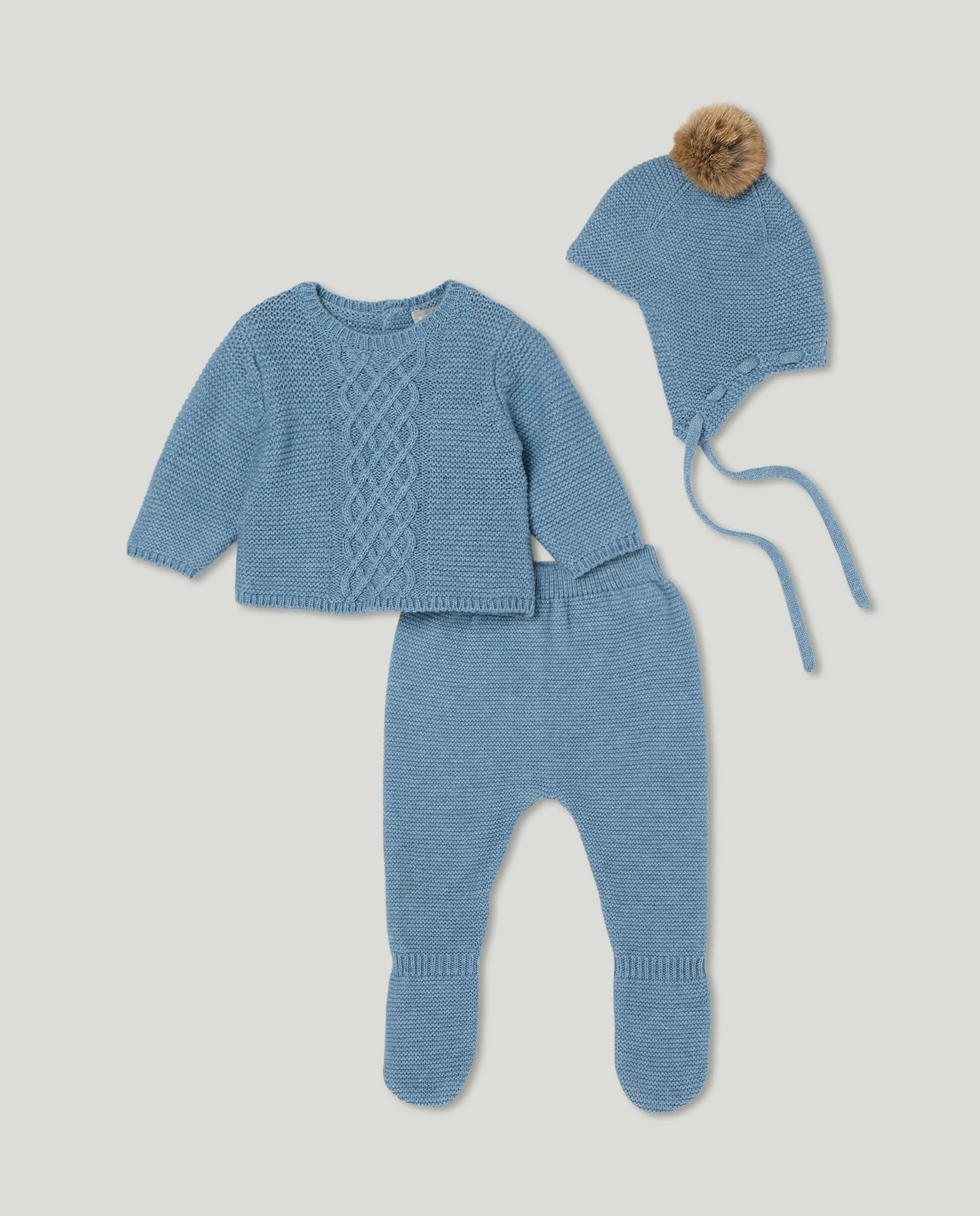 

Комплект из 3 предметов с капюшоном и помпоном из кроличьего меха для малышей Coconut El Corte Inglés, темно-синий