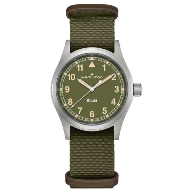 

Hamilton Часы Khaki Field Series Quartz Movement Unisex Watch 38mm Green Dial Stainless Steel Case Fabric Strap, Green Dial