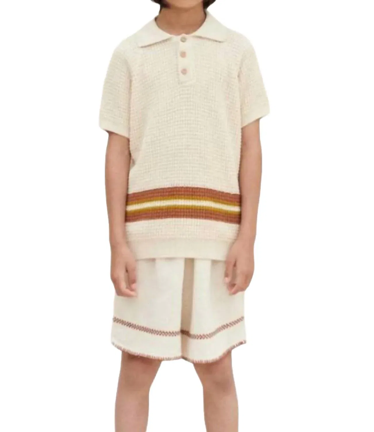 Детская рубашка-поло Thomas в натуральную полоску Bebe Organic, Natural Stripe — фото 2