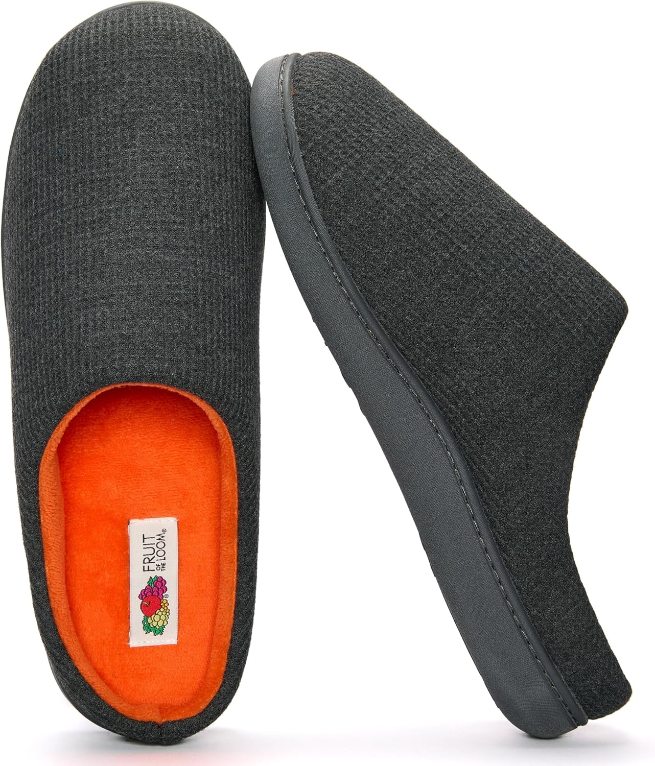 

Мужские тапочки Fruit of the Loom из рифленого джерси с подошвой из пены с эффектом памяти - для дома и улицы, можно стирать в машине, Charcoal