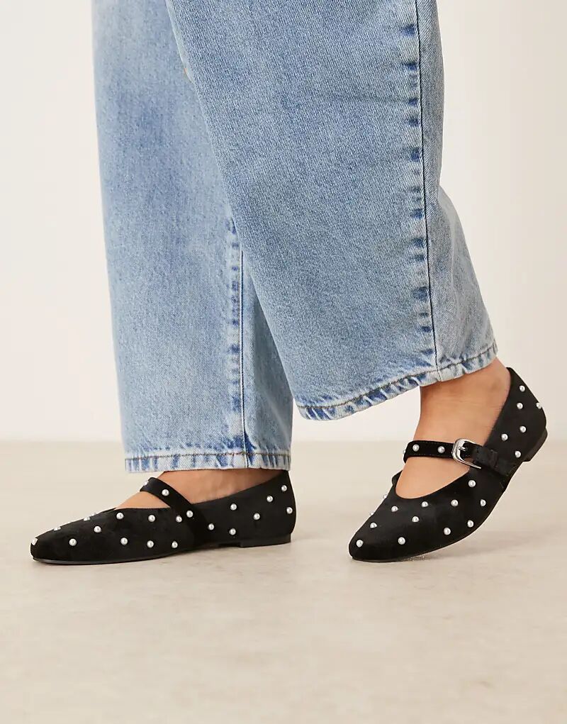 Балетки Мэри Джейн из черного бархата с жемчужной отделкой от ASOS DESIGN Leah — фото 2