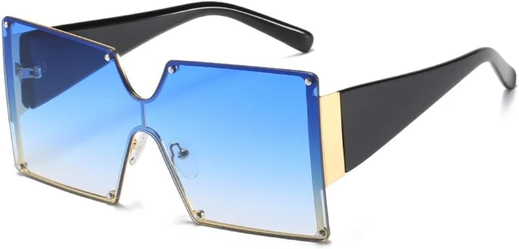 

Большие квадратные солнцезащитные очки для женщин, без оправы, цельные, с градиентным переходом цвета, роскошные, ретро, ​​с защитой от УФ-излучения UV400, винтажные, мужские UATXTAU, Black Blue