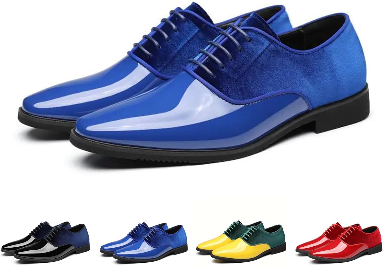 

Мужские туфли-оксфорды из лакированной кожи с бархатной отделкой, классические винтажные с глянцевым носком, шнуровкой и низким верхом, для бизнеса, выпускного, свадьбы и официальных мероприятий Oxneuhg, синий
