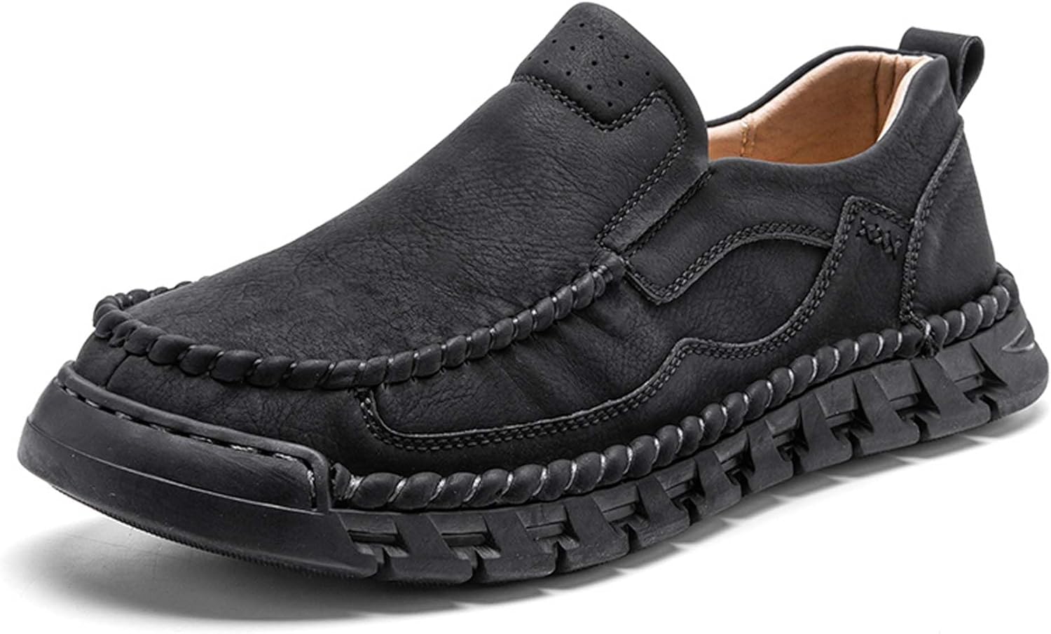 

Мужские премиальные кожаные слипоны для ходьбы, лоферы, мужские слипоны-кроссовки, повседневная деловая обувь, обувь для вождения, мягкие, удобные, износоустойчивые, ручная строчка Generic, черный