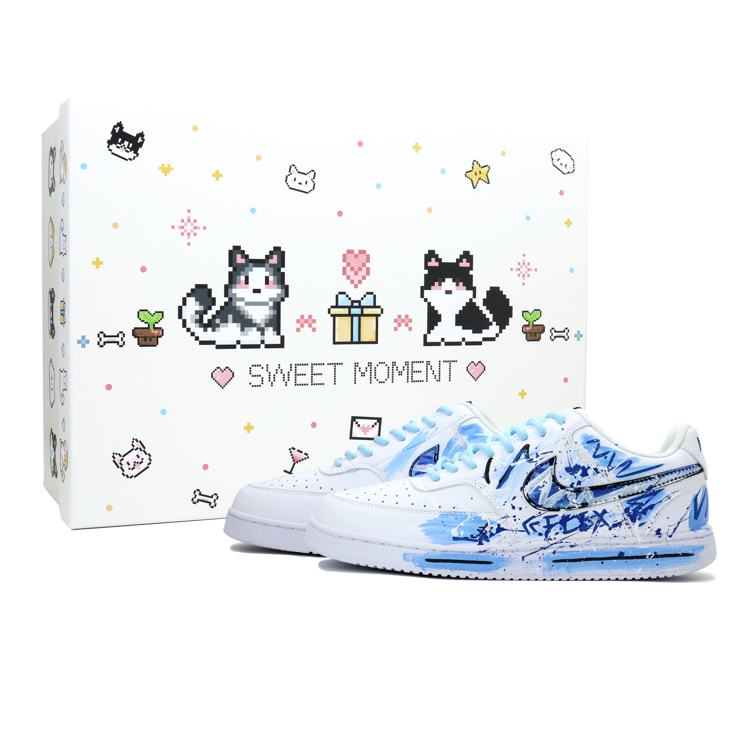 

Nike Кроссовки Court Vision 1 Free Country устойчивые к истиранию низкие для скейтбординга унисекс синие - синий (подарочная коробка с пиксельными кошкой и собакой)