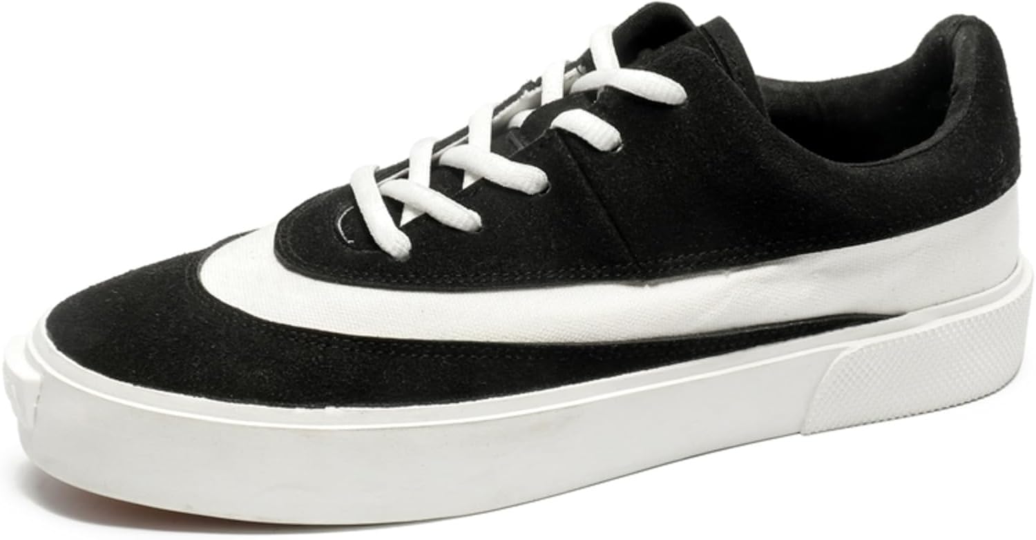 

Мужские винтажные кеды с шнуровкой, модные, вулканизированные, из замши и хлопка, удобные, легкие, с нескользящей подошвой, дышащие, для повседневных прогулок, вождения, уличного стиля, шопинга, ежедневных поездок и кампуса Yrzhgdl, белый/черный