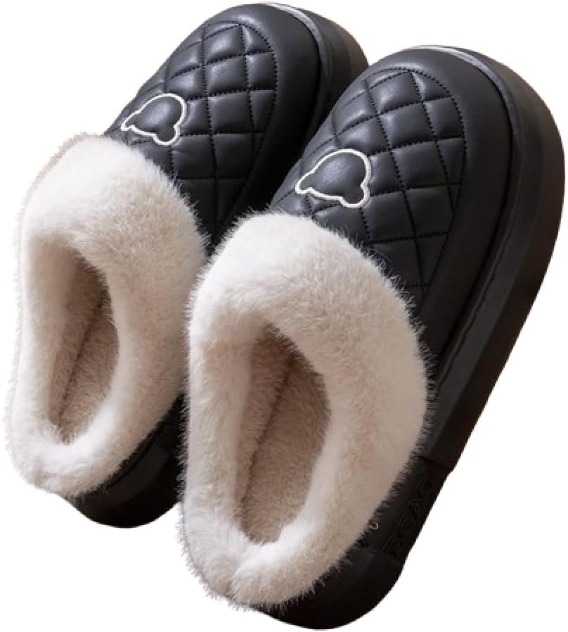 

Мужские домашние тапочки Premium Comfort из кожи с рисунком «Алмазный медведь», мягкие, теплые, пушистые с подошвой из пены с памятью формы Generic, черный