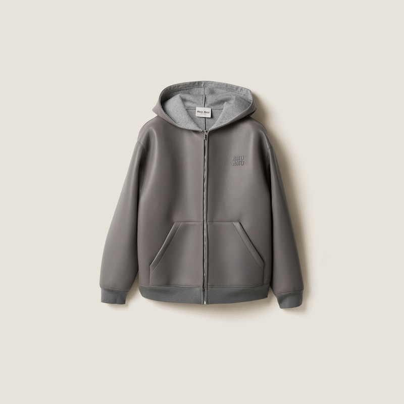 

Куртка с капюшоном из кожи наппа и прошитого джерси Miu Miu, серый