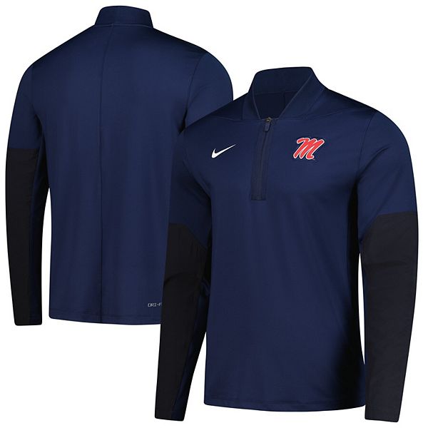 Мужская синяя толстовка Ole Miss Rebels Dri-FIT с полузастежкой Nike — фото 2