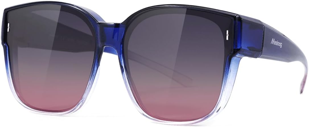 

Солнцезащитные очки Meeloog Large Polarized Fit Over Glasses для женщин и мужчин, большие, модные квадратные очки для вождения и езды MST0110, P1 Navy Frame/Gradient Purple Lens