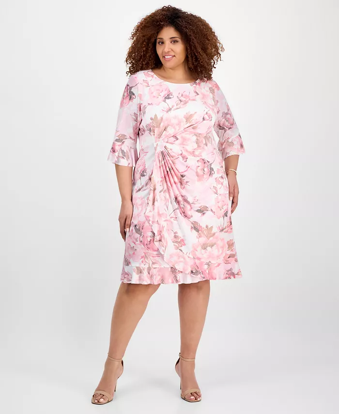 

Платье-футляр с принтом и лодочкой Plus Size Connected, розовый