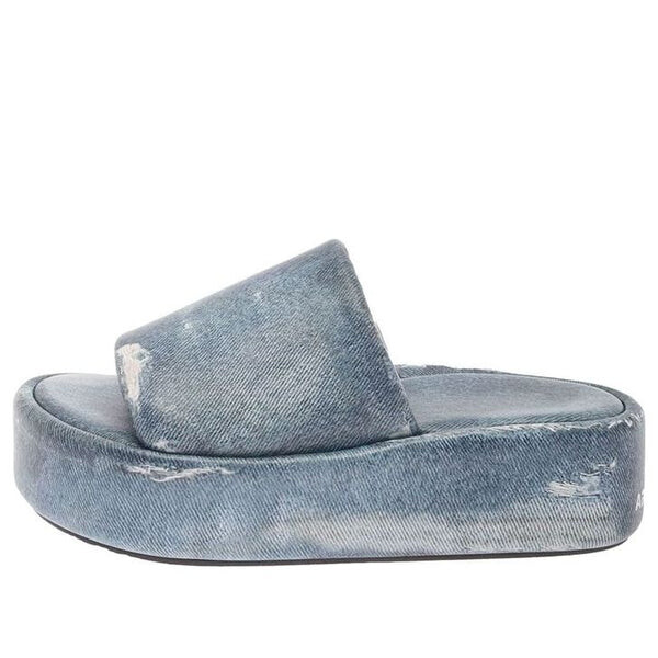 Тапочки rise sandals 'denim print leather' Balenciaga, синий
