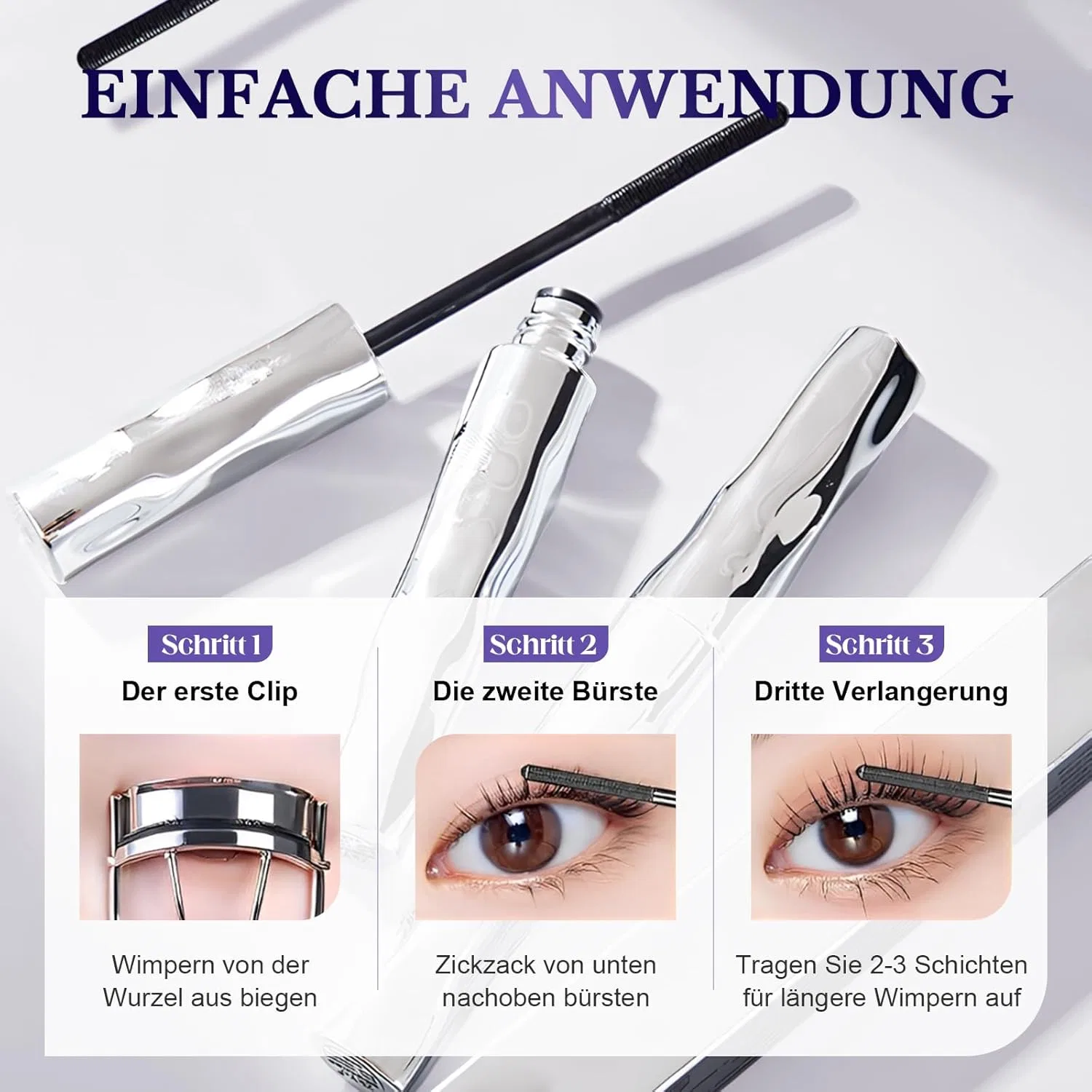 Тушь для ресниц 3D Curling Eyelash Iron с металлической кистью (3 шт.) Comenem, 3 Pieces. — фото 4