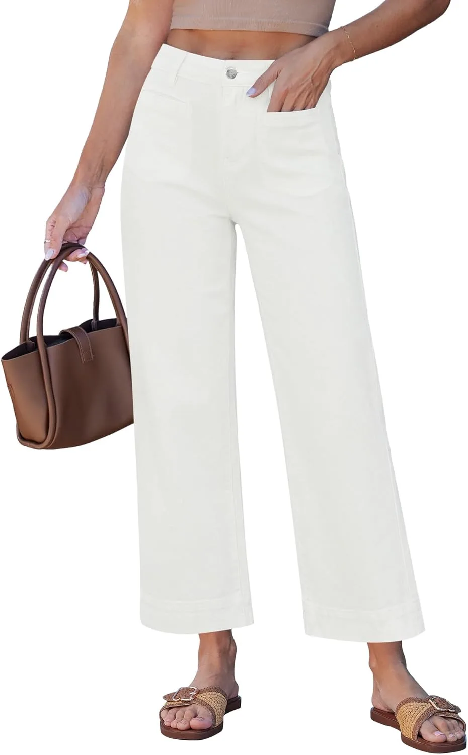 

GRAPENT широкие джинсы для женщин укороченные с высокой посадкой