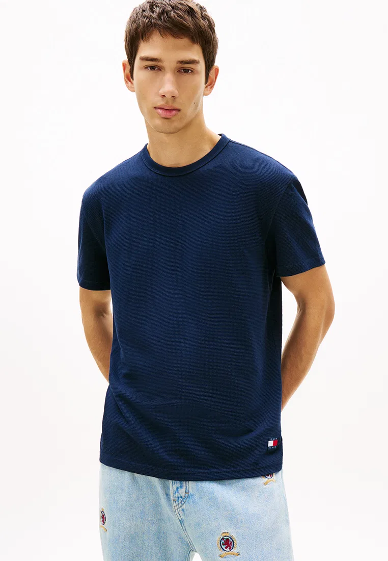 Футболка с коротким рукавом, вафельная, Tommy Jeans Tommy Hilfiger, темно-синий