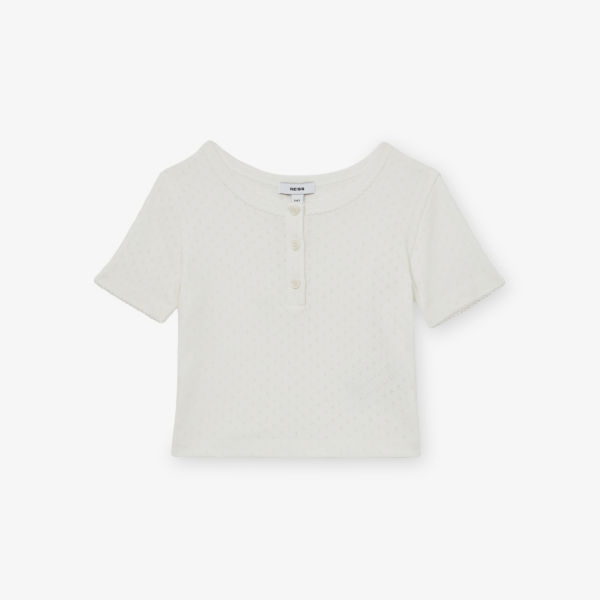 

Футболка детская Reiss Марго хлопковая с ажурной вязкой на 3-9 лет, белый