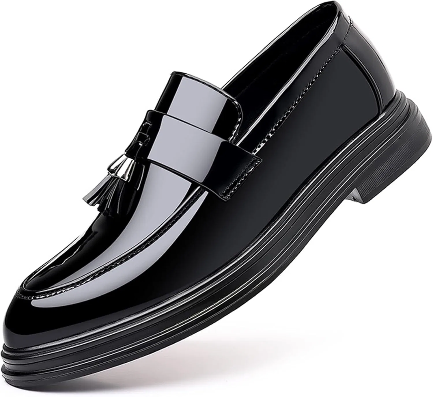 Лоферы кожаные лаковые на каблуке, Mens, Black BANGTEUO
