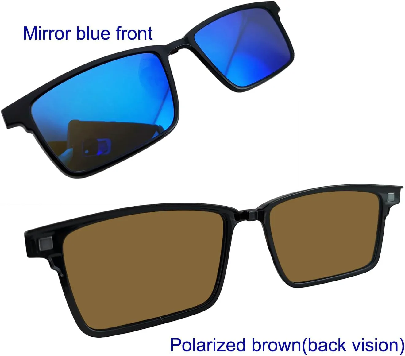 

Очки Circleperson Magnet 2 в 1, поляризованные, с зажимом, солнцезащитные очки для мужчин и женщин, прямоугольной формы, Black/Gold + Mirror Blue Clip on