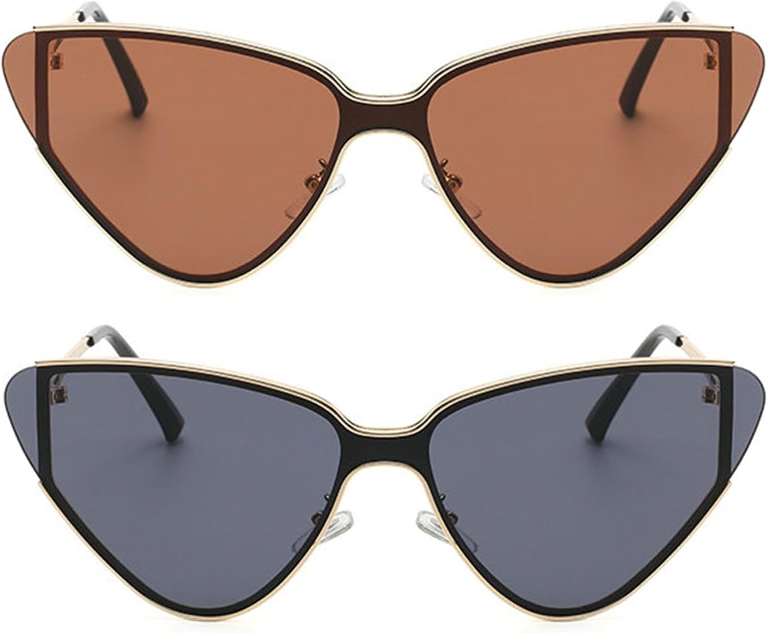 

willochra 2 шт. Роскошные металлические панк-солнцезащитные очки «кошачий глаз» для женщин и мужчин, цельные солнцезащитные очки, модные женские очки золотисто-черного цвета F25, 2pcs-black&brown