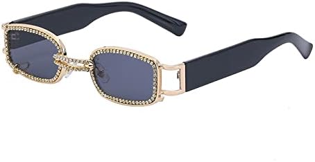 

Панк-солнцезащитные очки квадратной формы для женщин, модные солнцезащитные очки с кристаллами в маленькой оправе для мужчин, защита от УФ-излучения UV400, прозрачные очки generic, Gold Gray