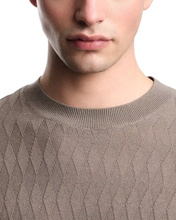 Шерстяной пуловер с геометрическим ромбовидным узором Emporio Armani, Beige — фото 4