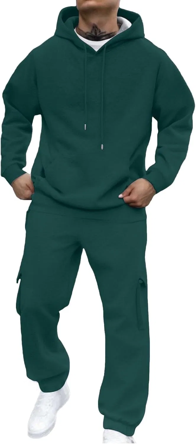 Мужской спортивный костюм из 2 предметов, флисовый, Green — фото 2