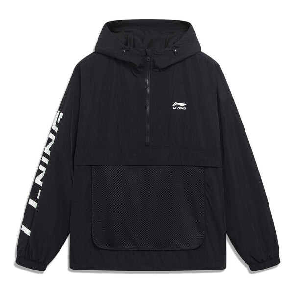 

Куртка с логотипом, полумолнией, ветровка с капюшоном Li-Ning, черный