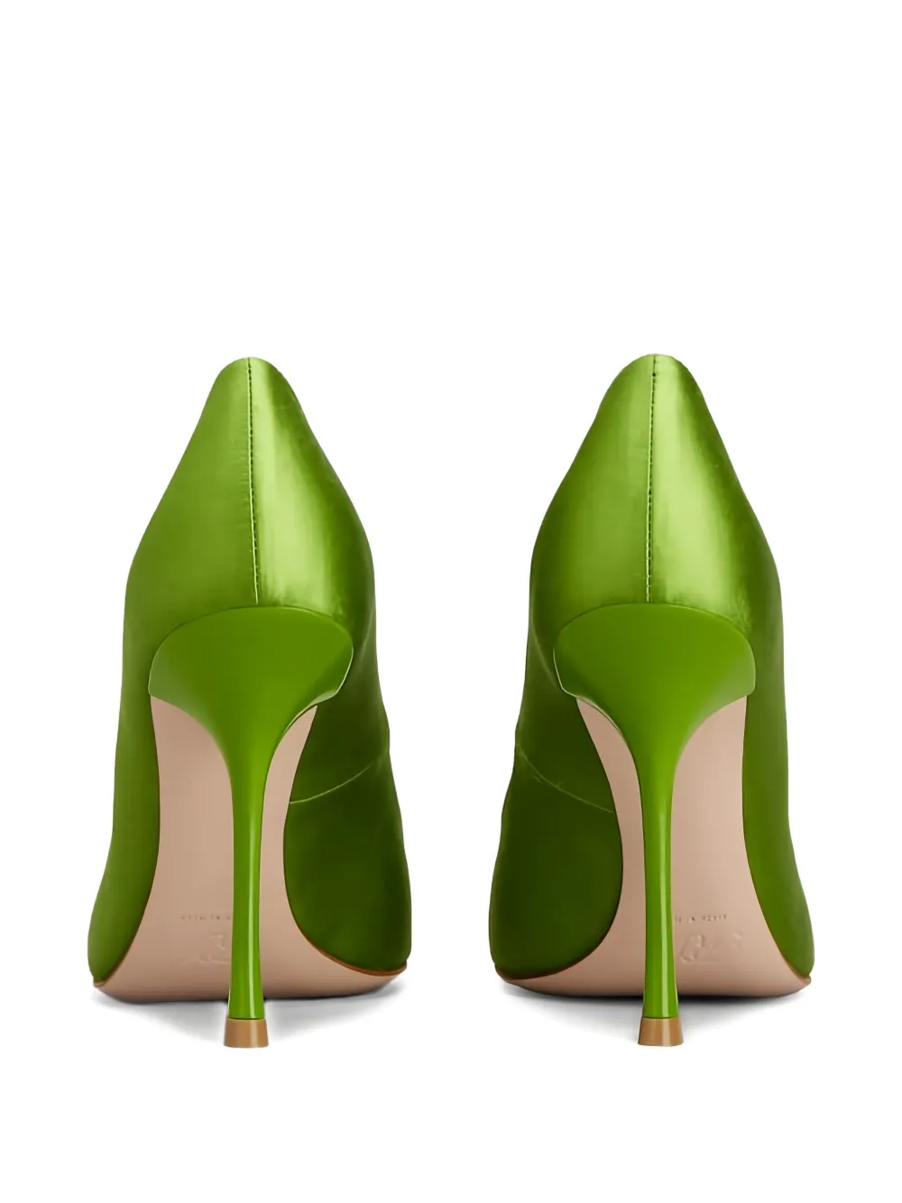 Атласные туфли-лодочки с сердцевидным вырезом, каблук 100 мм Roger Vivier, зеленый — фото 3
