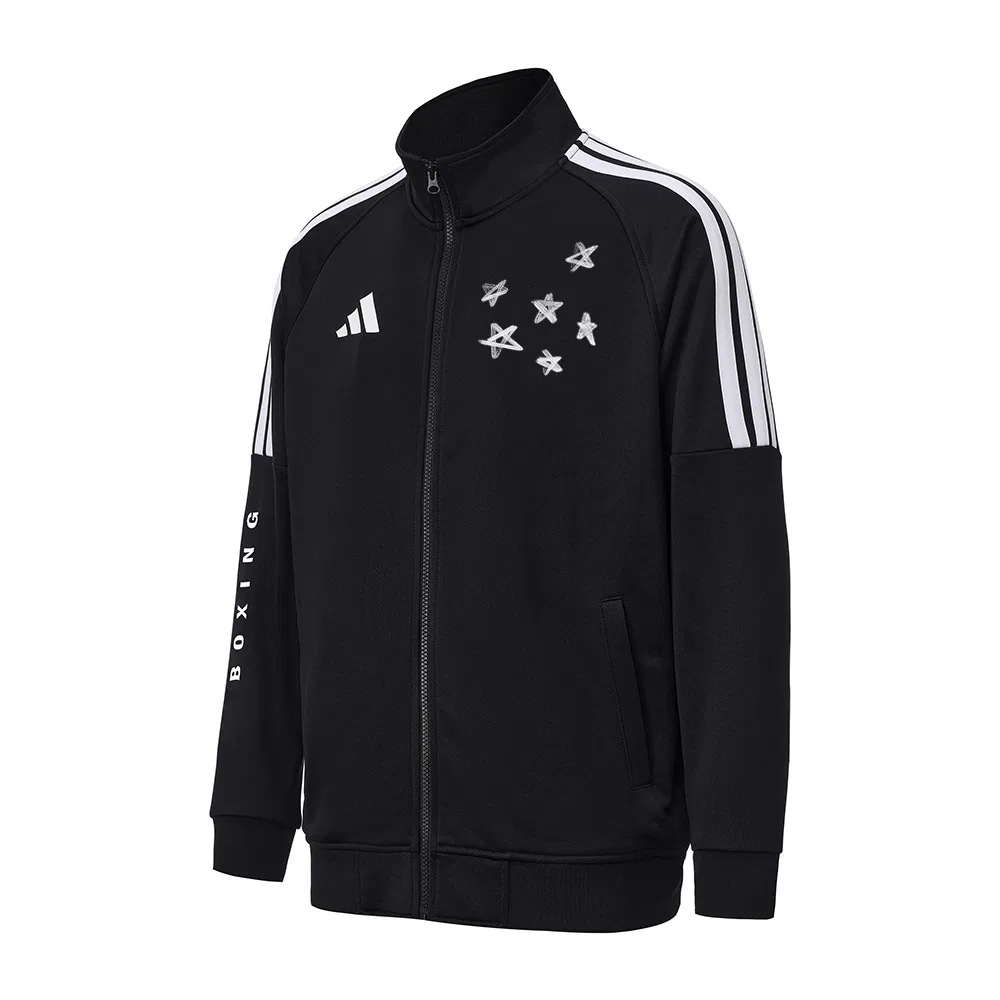 Куртка 3 Stripes унисекс, черная, со стоячим воротником, умеренная, мультикарманная, трикотажная Adidas, Black — фото 3