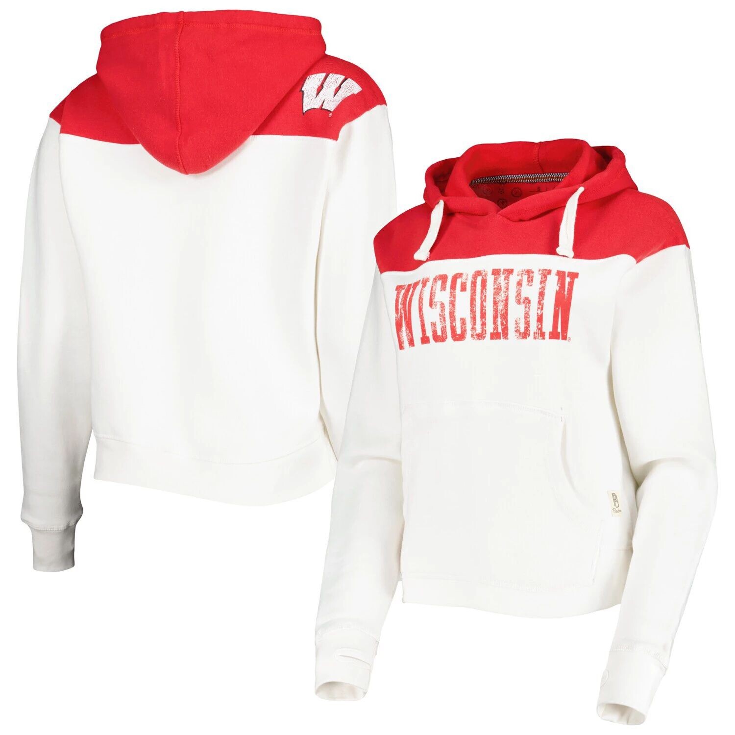 

Женский пуловер с капюшоном и белой/красной кокеткой для прессы Wisconsin Badgers Chicago 2-Hit