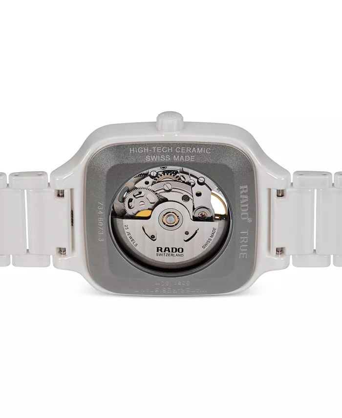 

Женские швейцарские автоматические часы True Square с бриллиантами (0,1 карат) на белом керамическом браслете, 38 мм Rado