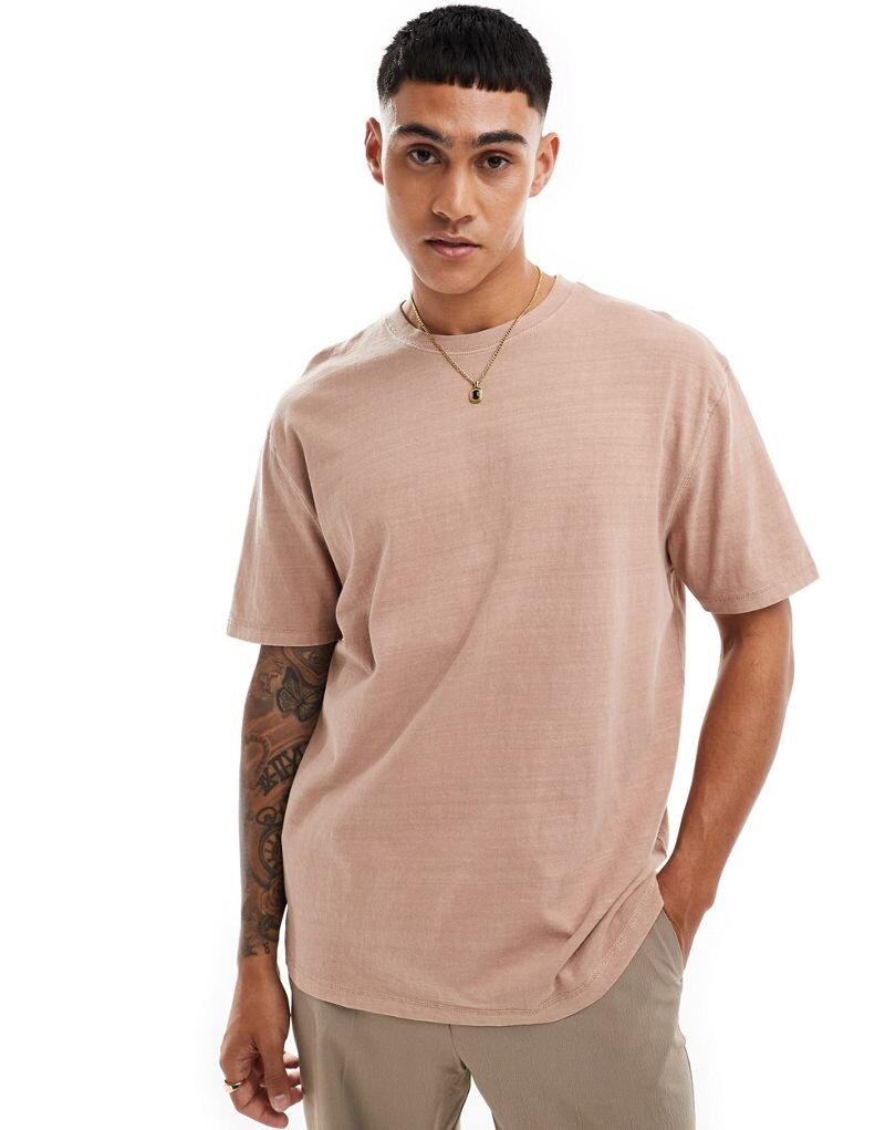 

Тяжелая коричневая футболка свободного кроя ASOS DESIGN