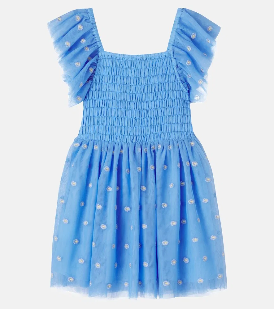 Платье из вышитого тюля Stella McCartney Kids, синий — фото 2