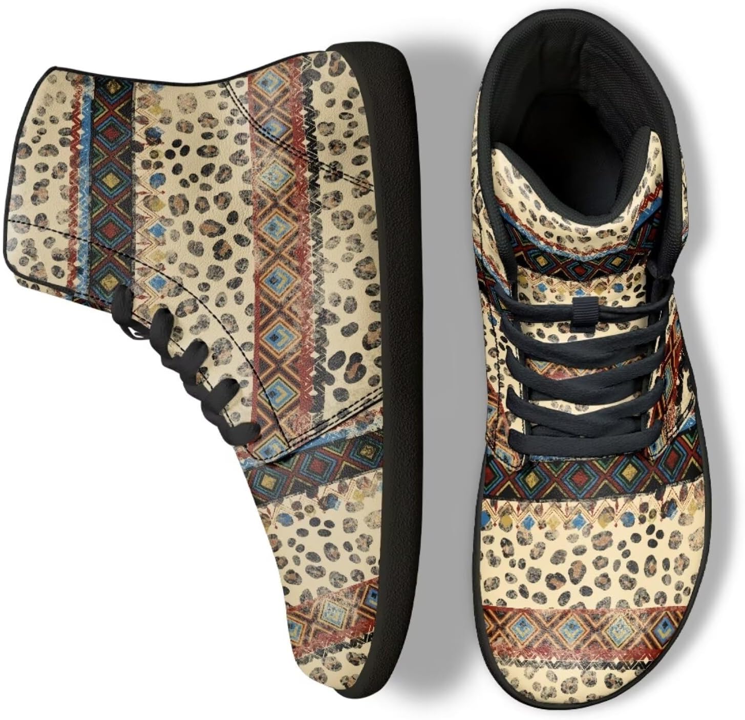 

Кроссовки Binienty High Top Barefoot для женщин и мужчин, модные с нулевым перепадом, водонепроницаемые походные ботинки из ПУ-кожи, Retro Tribal Leopard