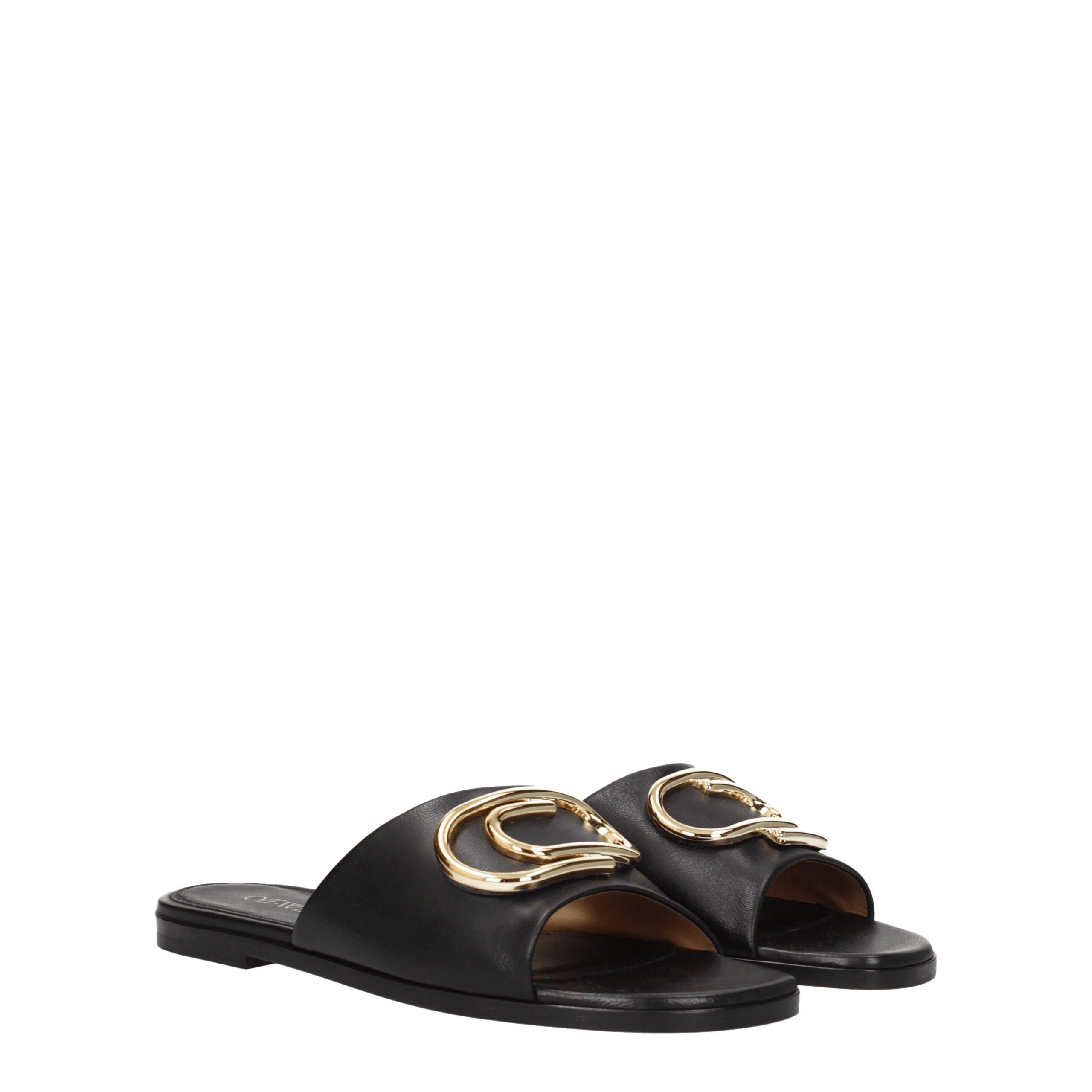 Off- Leather Slippers Women's Sandals Off-White, черный — фото 2