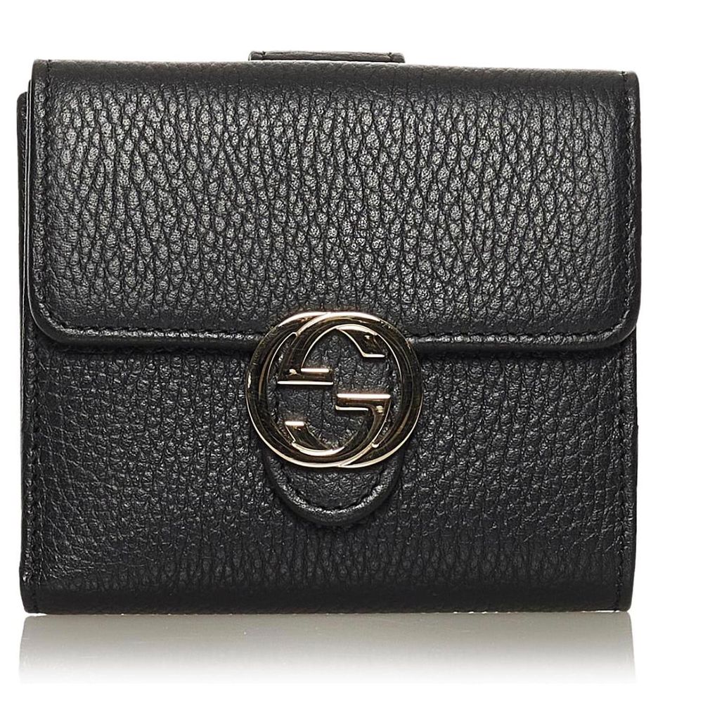 

Элегантный кожаный кошелек двойного сложения с отделением для монет Gucci, черный