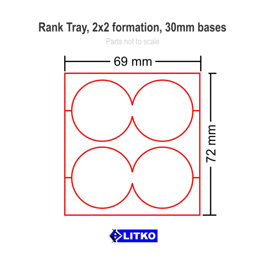 

Поднос для рангов – форма 2х2, круглые основания 30 мм., Miniature Movement Trays - Rank (Litko Aerosystems)