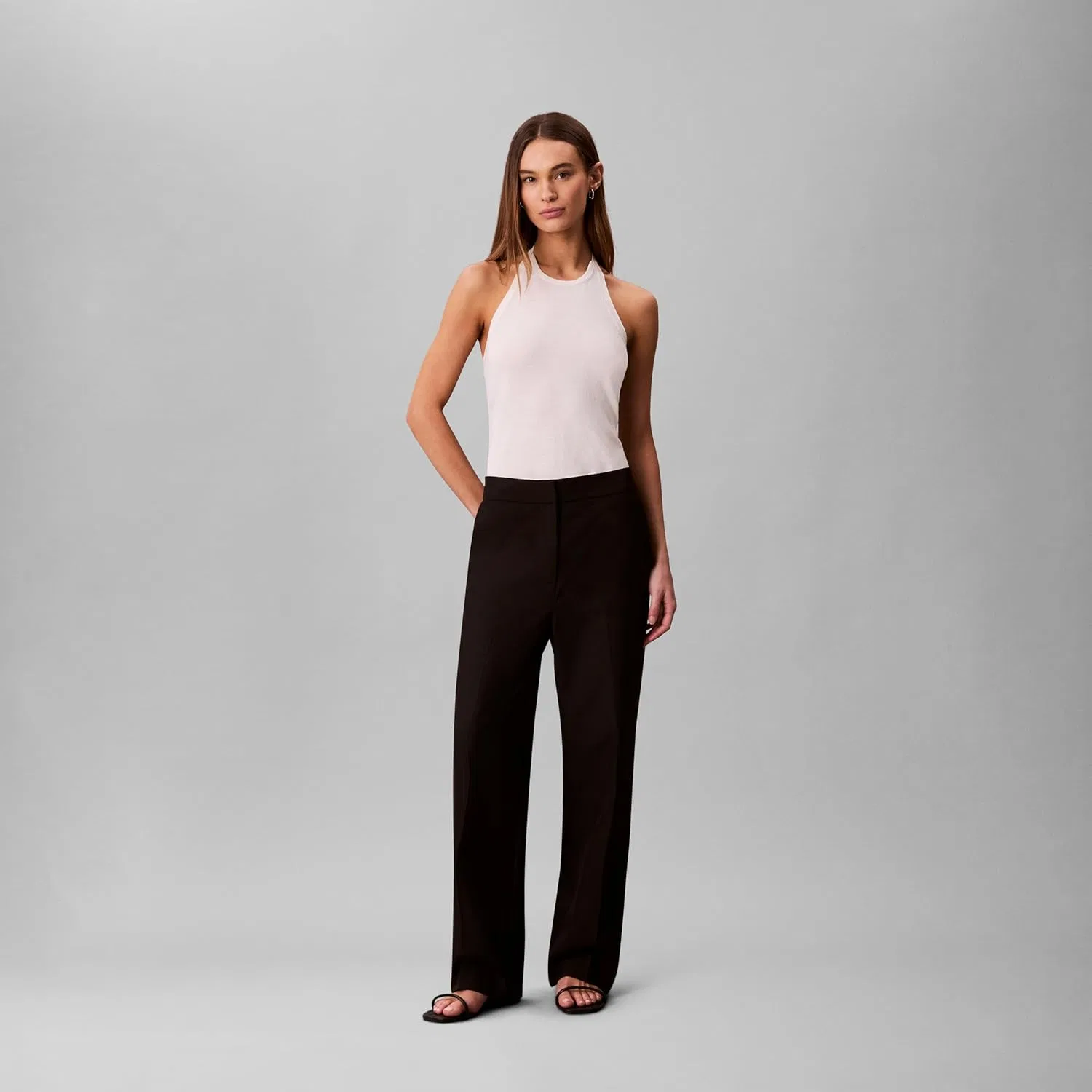 Женские узкие прямые брюки из эластичной фланели Calvin Klein — фото 2