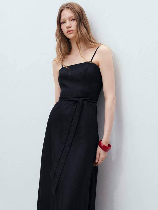 

Платье Nickie из чистого льна с поясом на талии Mango, Black