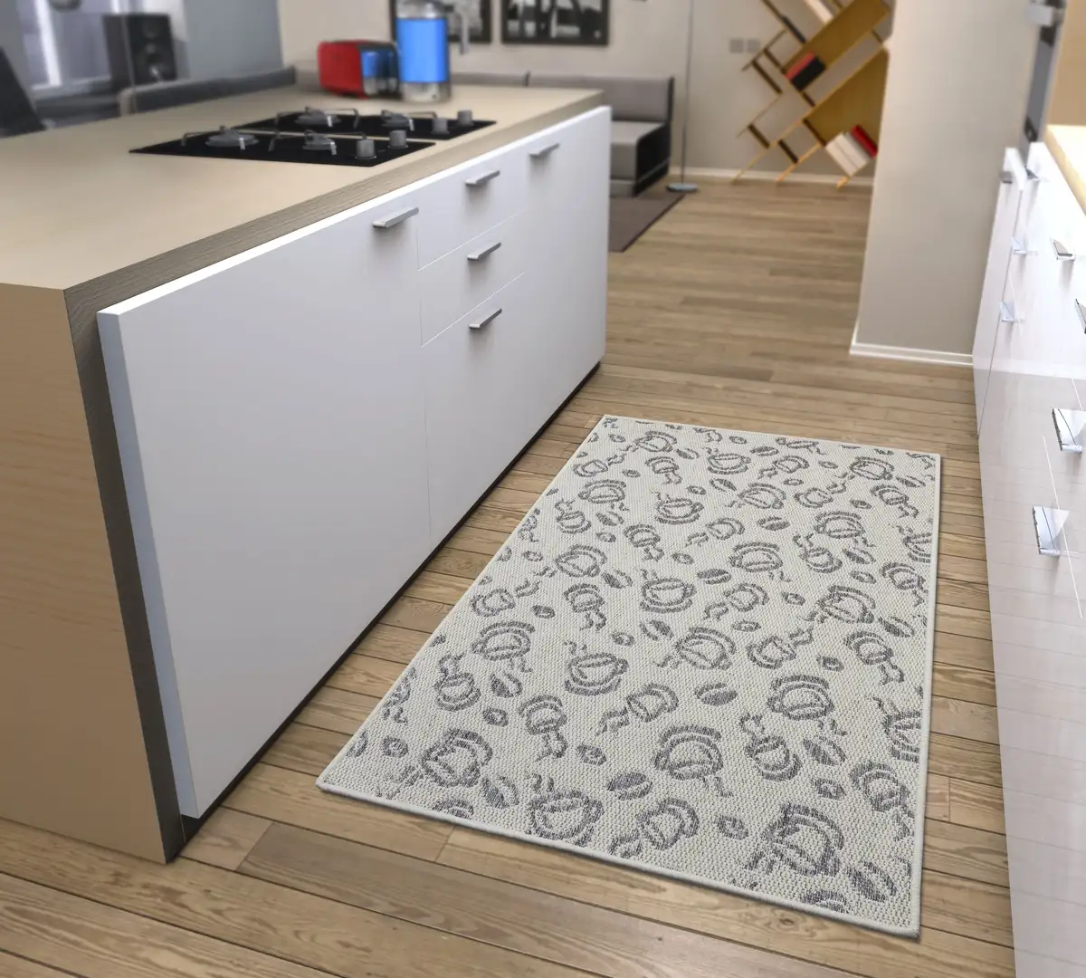 

HANSE Home кухонная направляющая "Кофейные чашки", прямоугольная, направляющая, противоскользящая, кухонный коврик, кухня, ковер, легко чистится 62х150 см, кремовый/серый