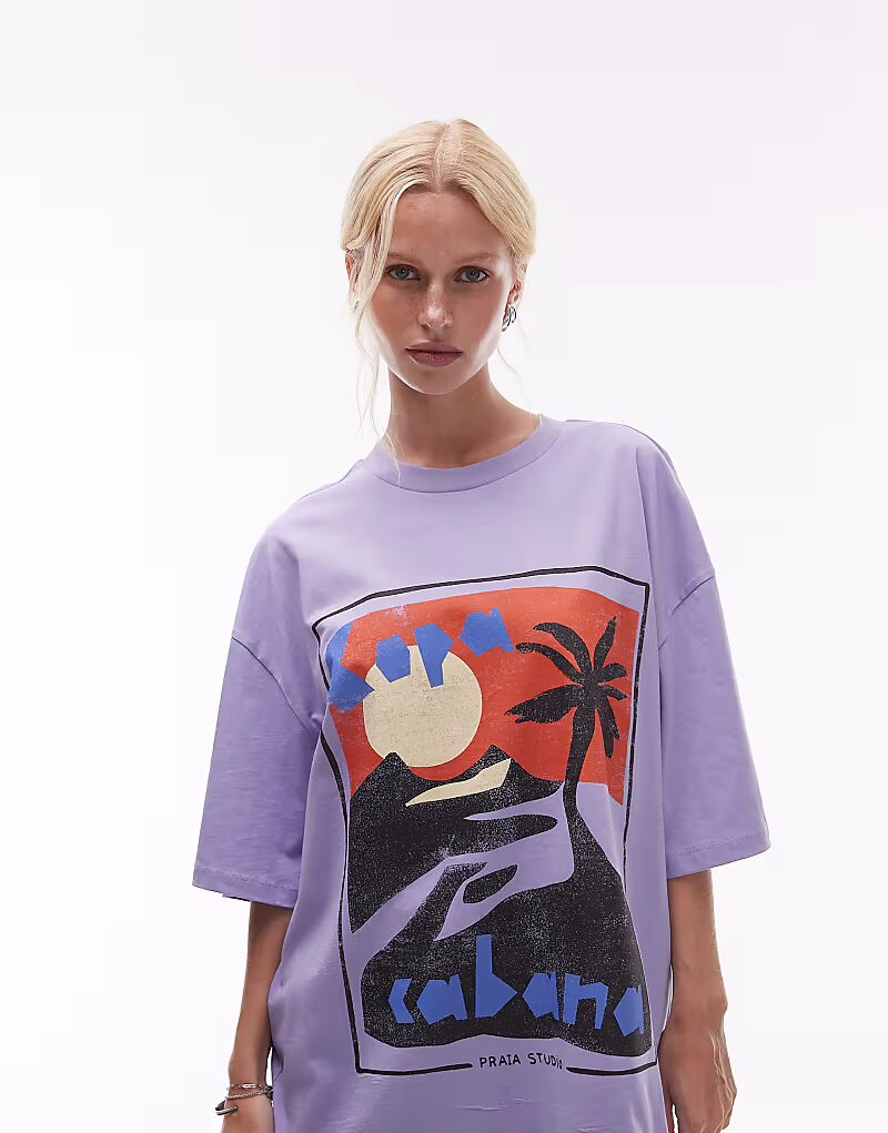 

Topshop - Футболка свободного кроя из джерси с принтом Purple Côte d'Azur